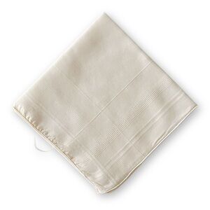 Antique Midcentury Off White Linen Cross Stitch Striped Handkerchief